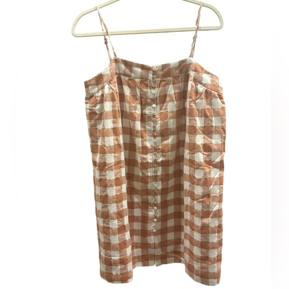 English Factory Orange Gingham Mini Dress with Button Detailing Size Small - Picture 1 of 4